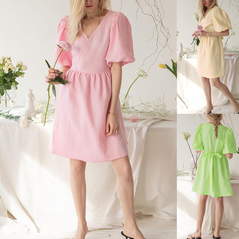 Women's V-neck Half Sleeves Loose Dress Image 6