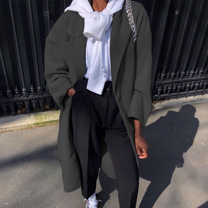 Women's Long Sleeve Fashion Long Trench Coat Image 3