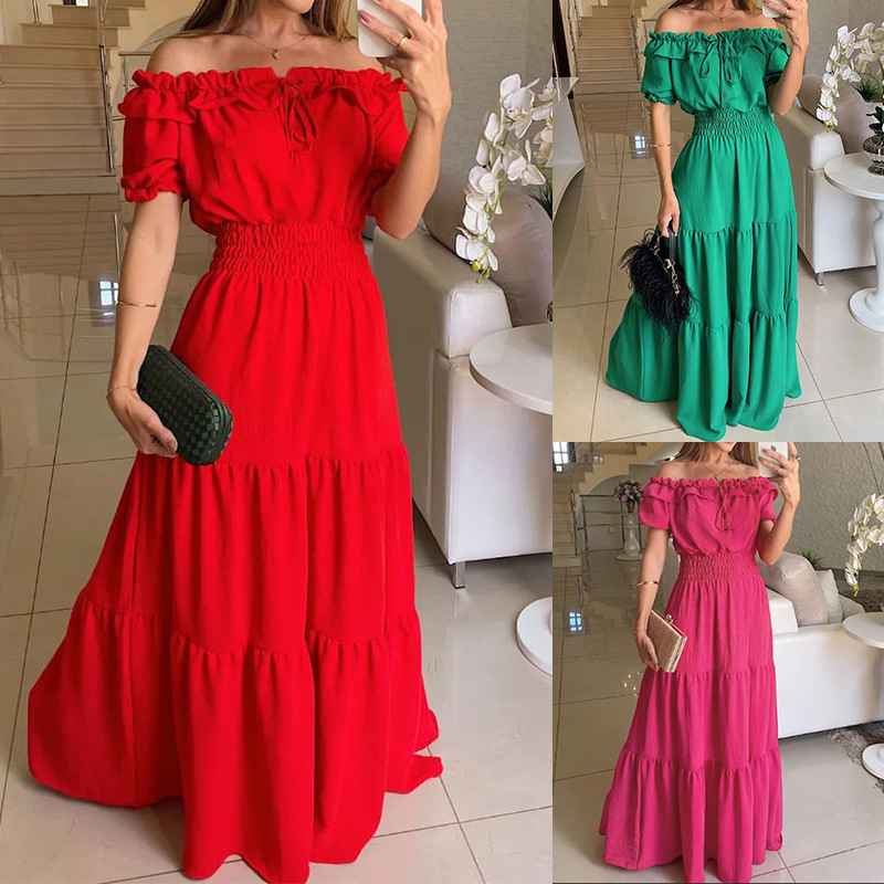Dame Off-Shoulder Elastisk Lang Kjole