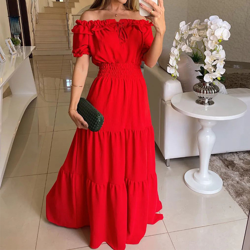 Dame Off-Shoulder Elastisk Lang Kjole