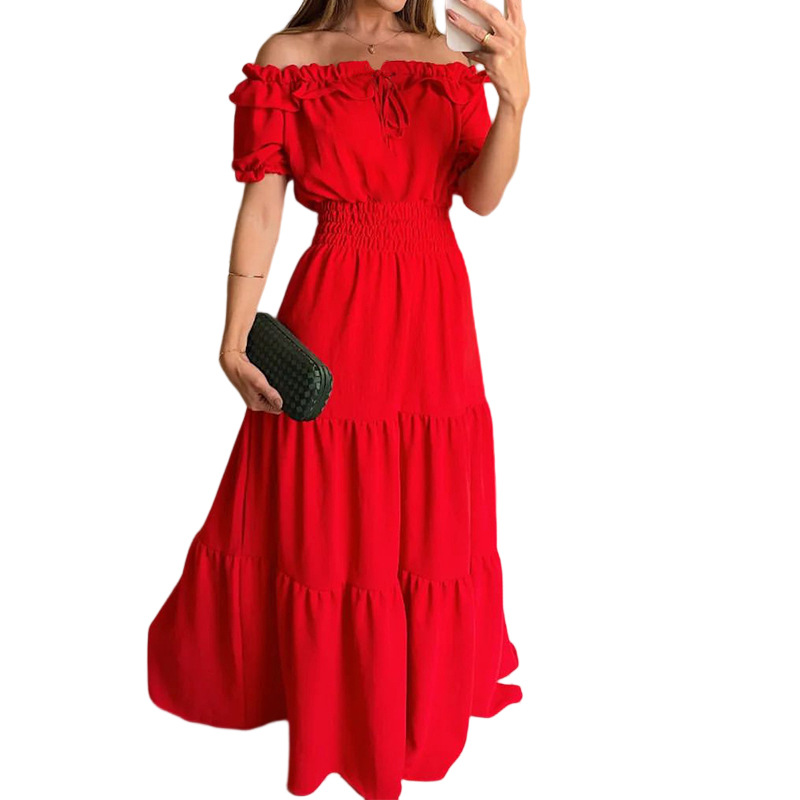 Dame Off-Shoulder Elastisk Lang Kjole