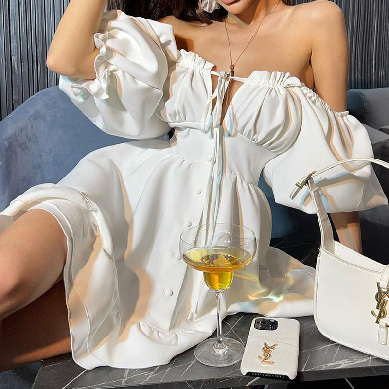 Women's Fashionable White Off-shoulder Short Dress 3