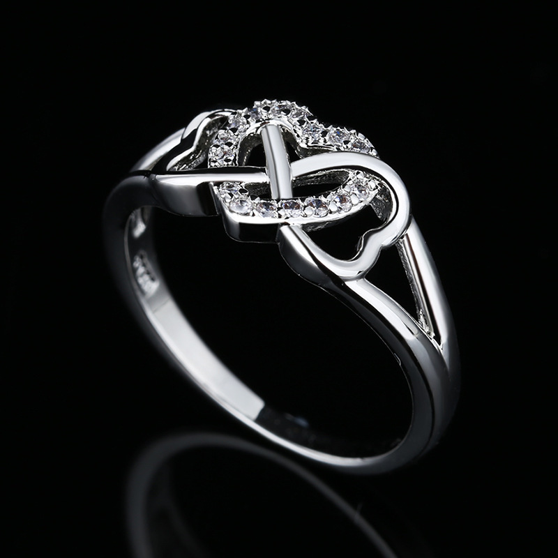 Women's Fashion Double Twisted Hollowed Heart Shape Ring Image 3