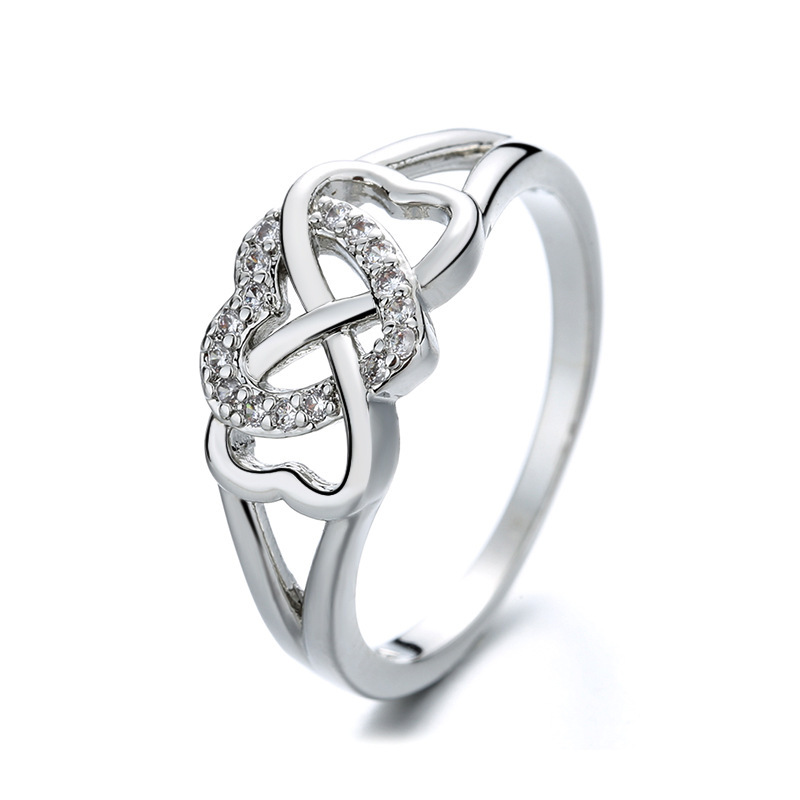 Women's Fashion Double Twisted Hollowed Heart Shape Ring Image 4
