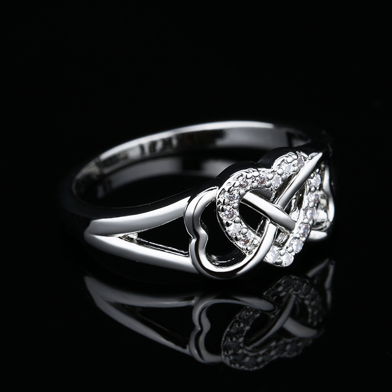 Women's Fashion Double Twisted Hollowed Heart Shape Ring Image 5
