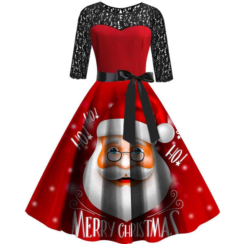 Christmas Lace Stitching Dress Image 3