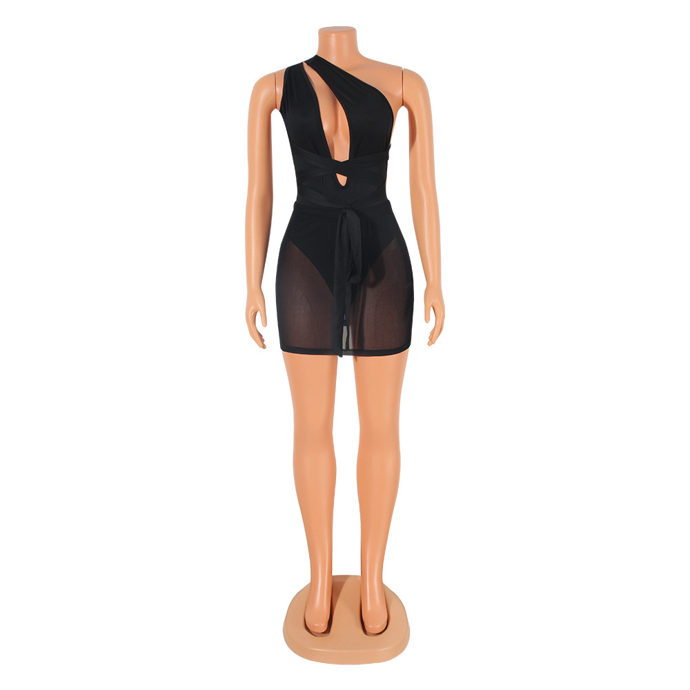 Mesh Irregular Sloping Shoulder Dress Image 5