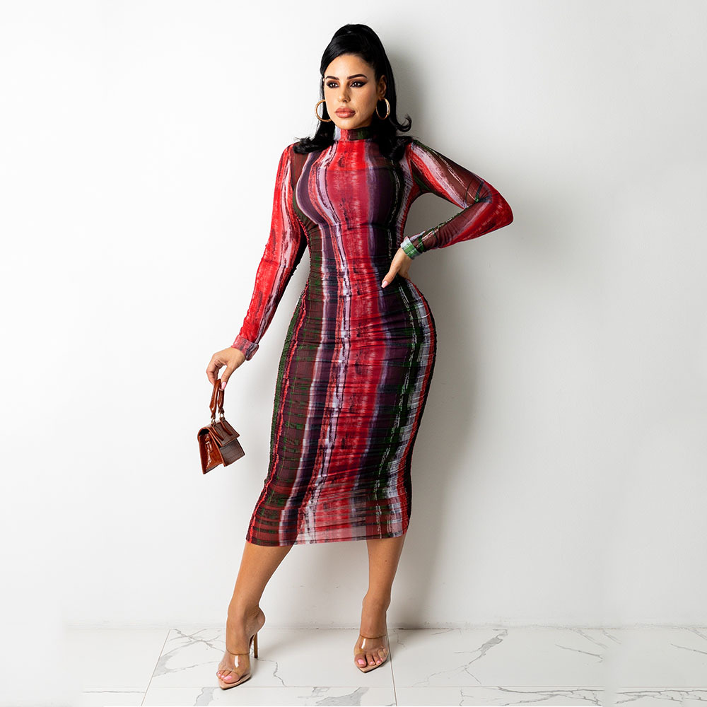 Women's Printed Long-sleeved Midi Dress Image 5