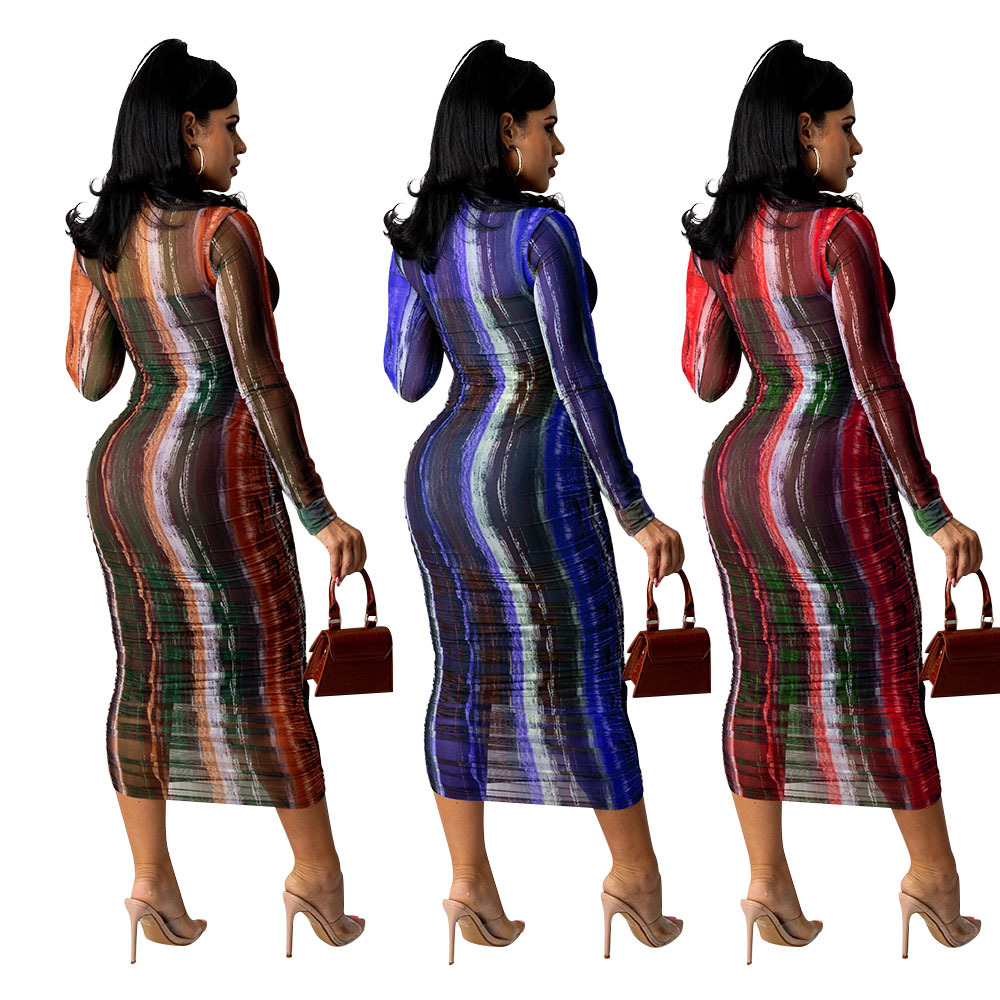 Women's Printed Long-sleeved Midi Dress Image 6