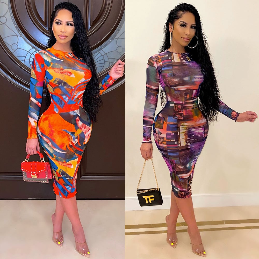 Women's Fashion Mesh Long-sleeved Dress Image 5