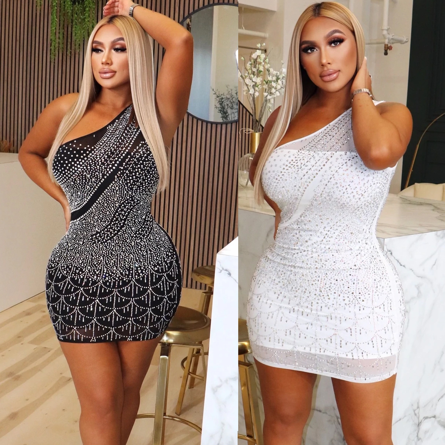 Women's Tight Mesh Rhinestone Dress - Image 2