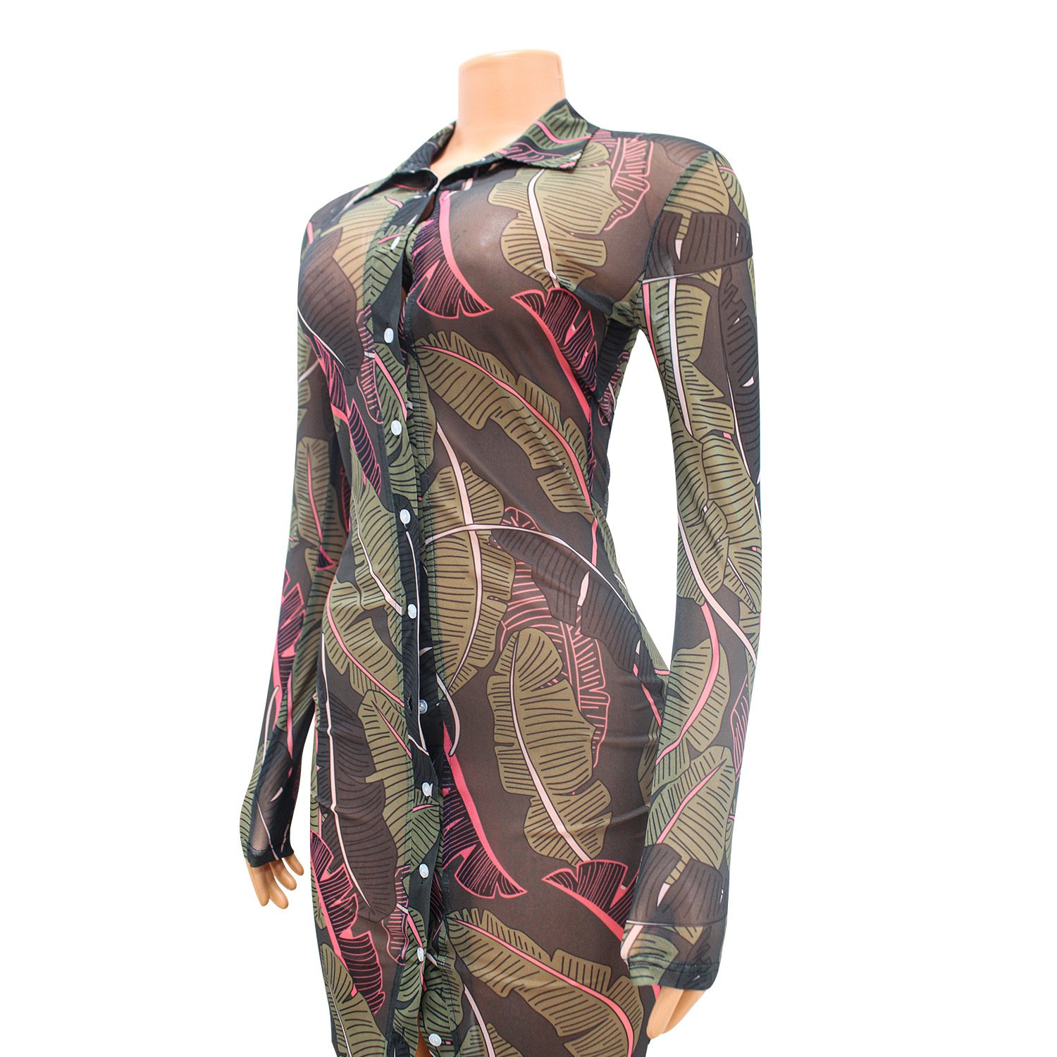 Women's Mesh Floral Print Long Sleeve Dress