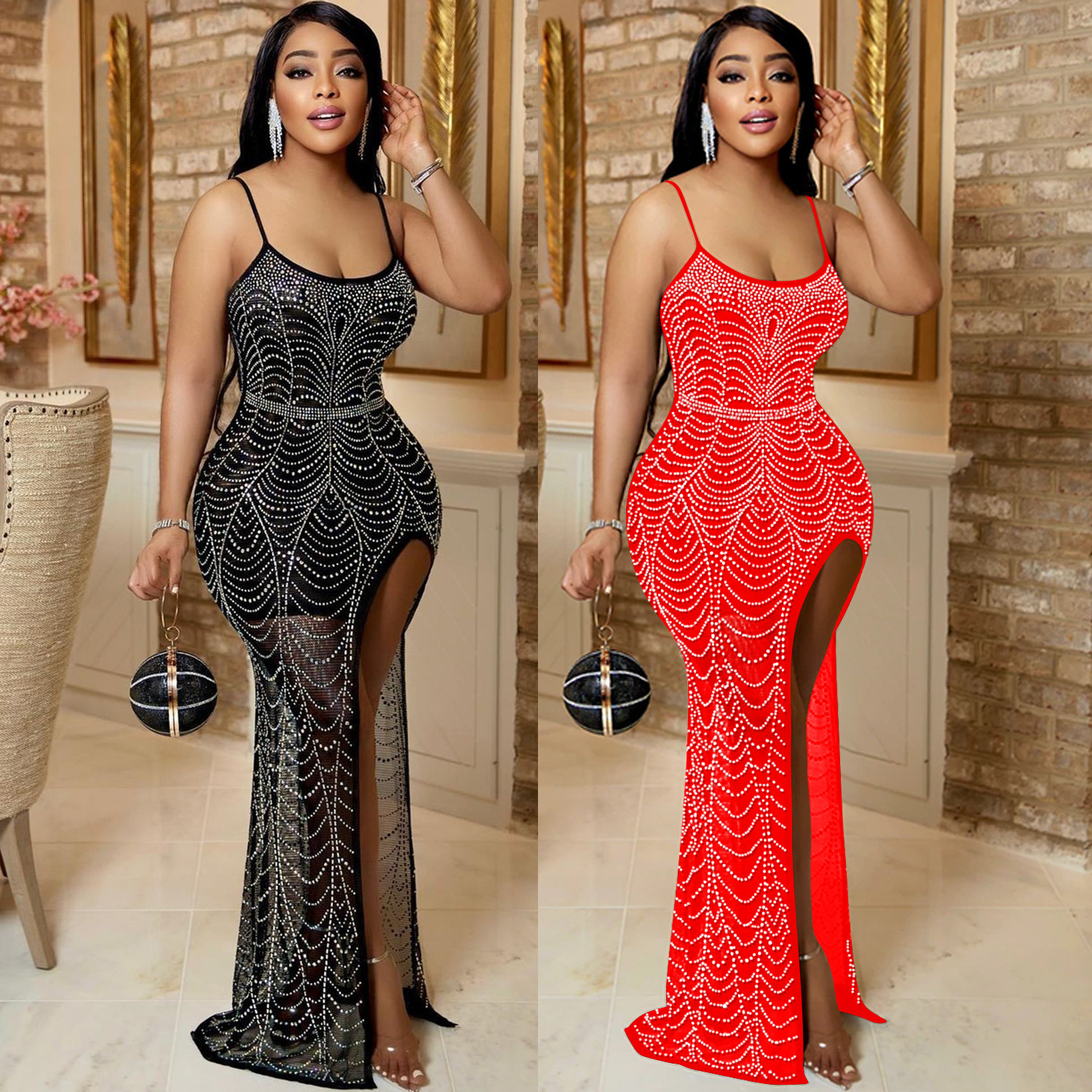 Rhinestone Sling Party Dress Side View