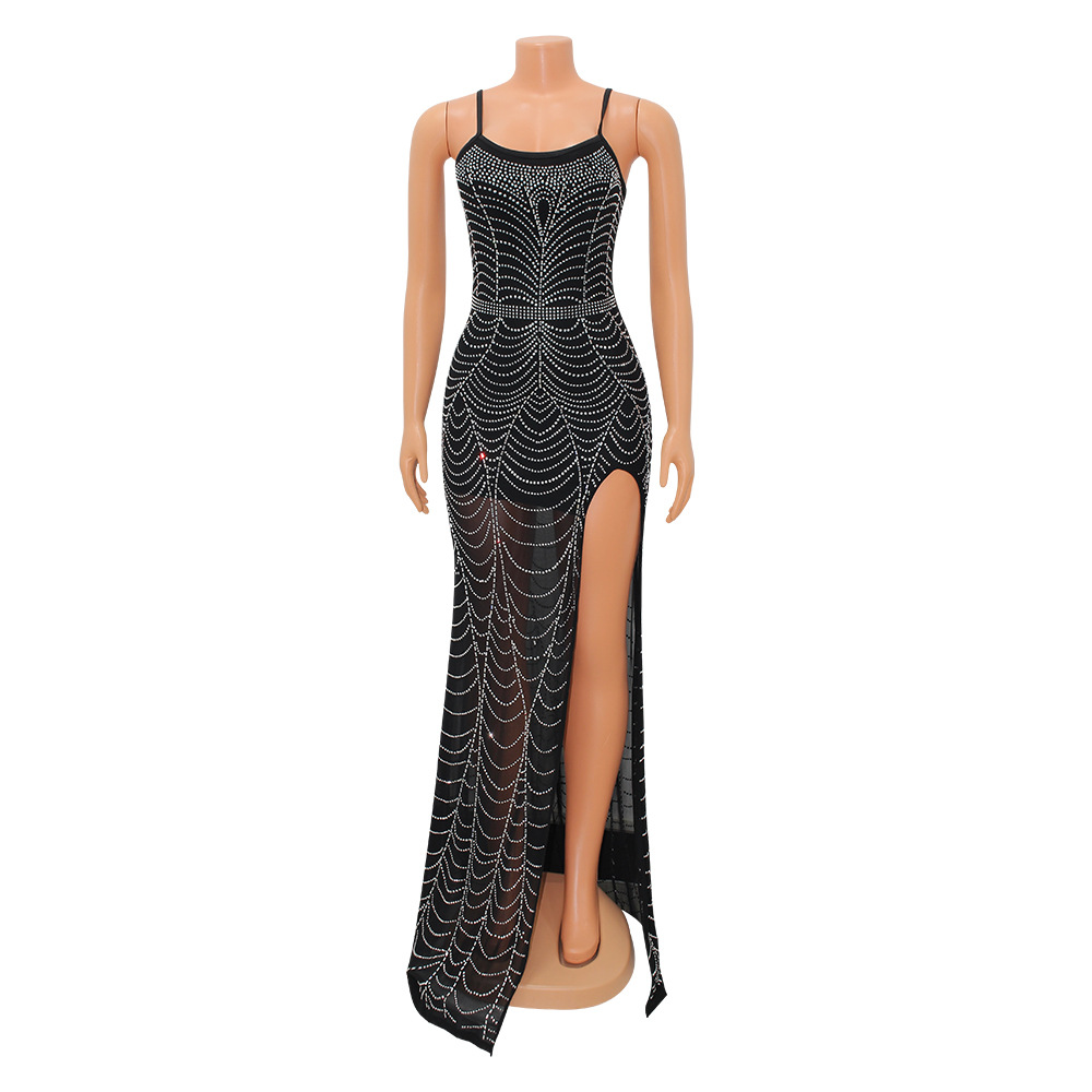 Rhinestone Sling Party Dress Front View