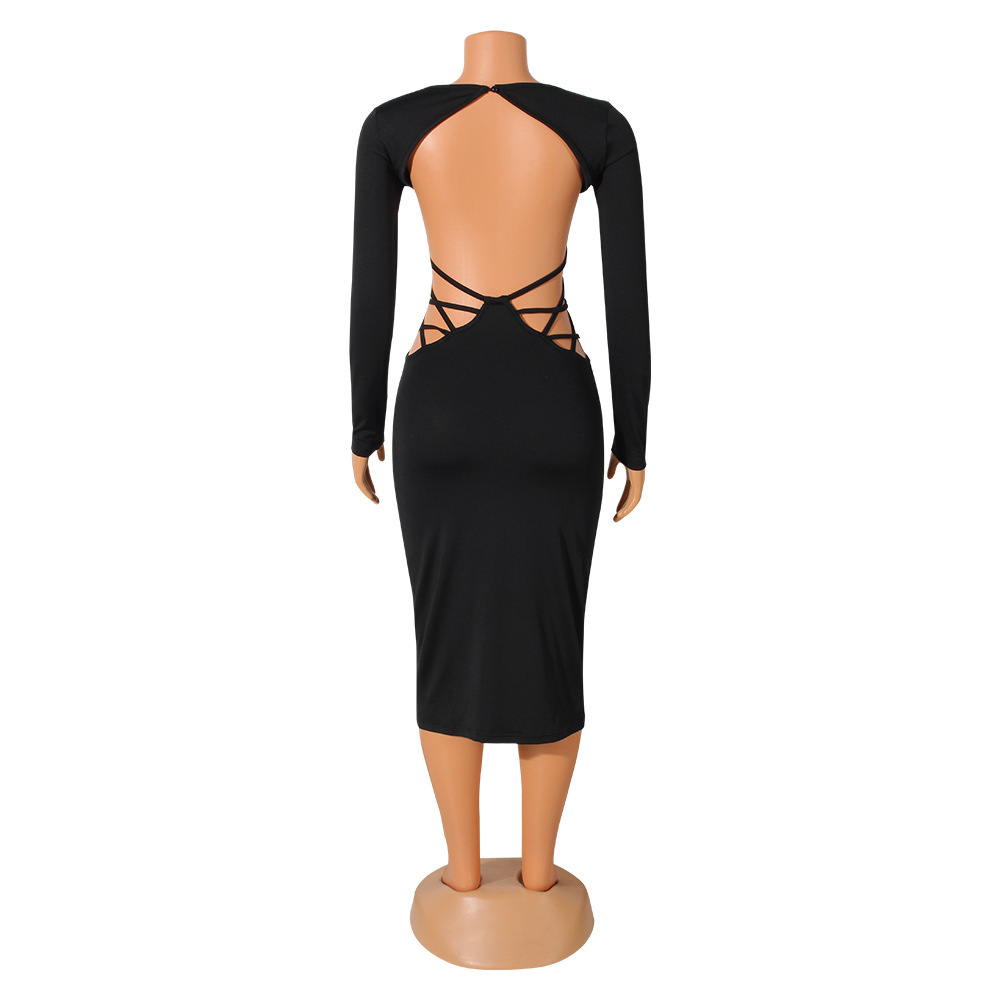Hollow Out V-neck Dress Back View