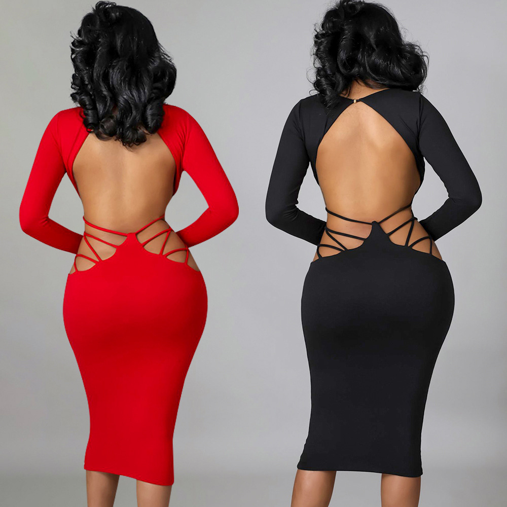 Hollow Out V-neck Dress with Accessories