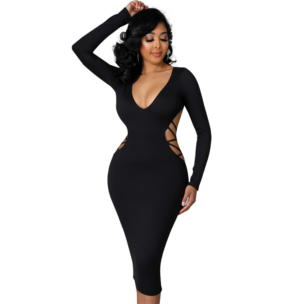 Hollow Out V-neck Dress Fashion