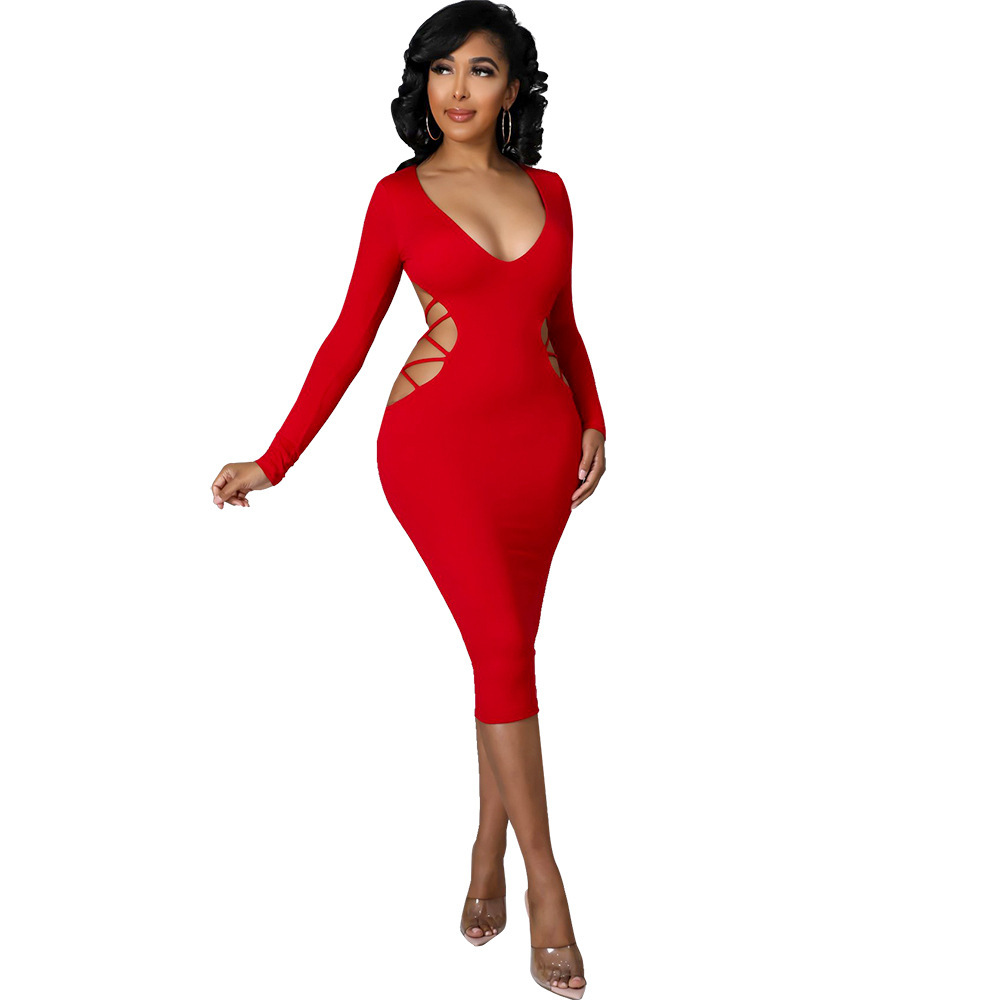 Hollow Out V-neck Dress Casual Look