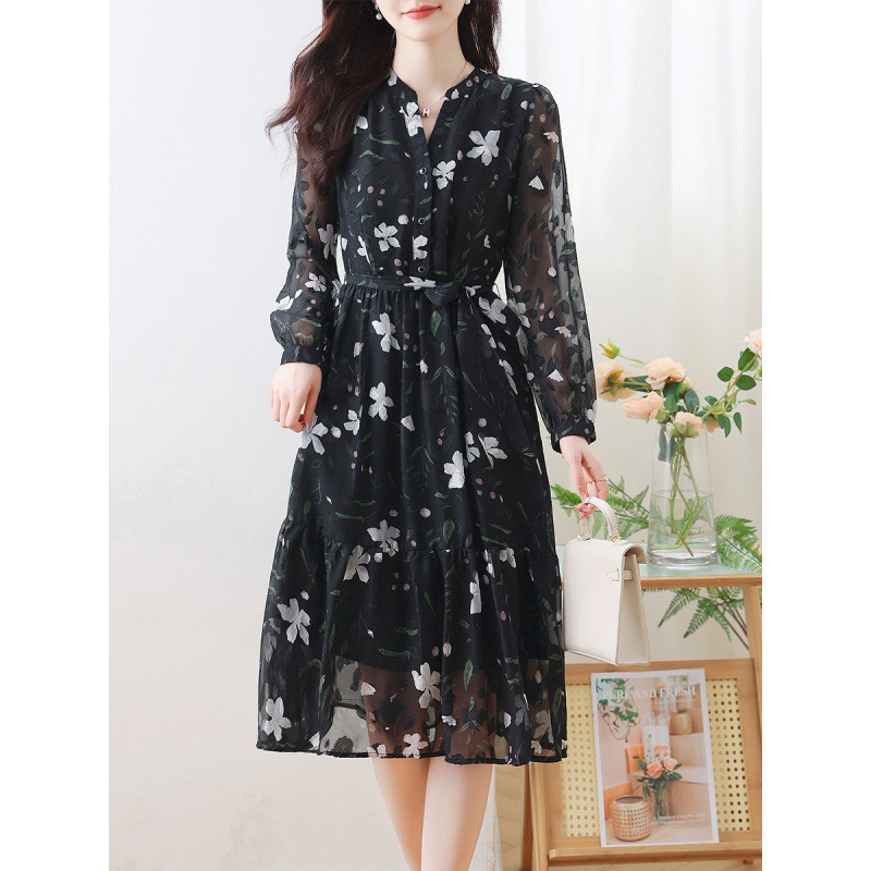 French Style Chiffon Floral Dress Image 4