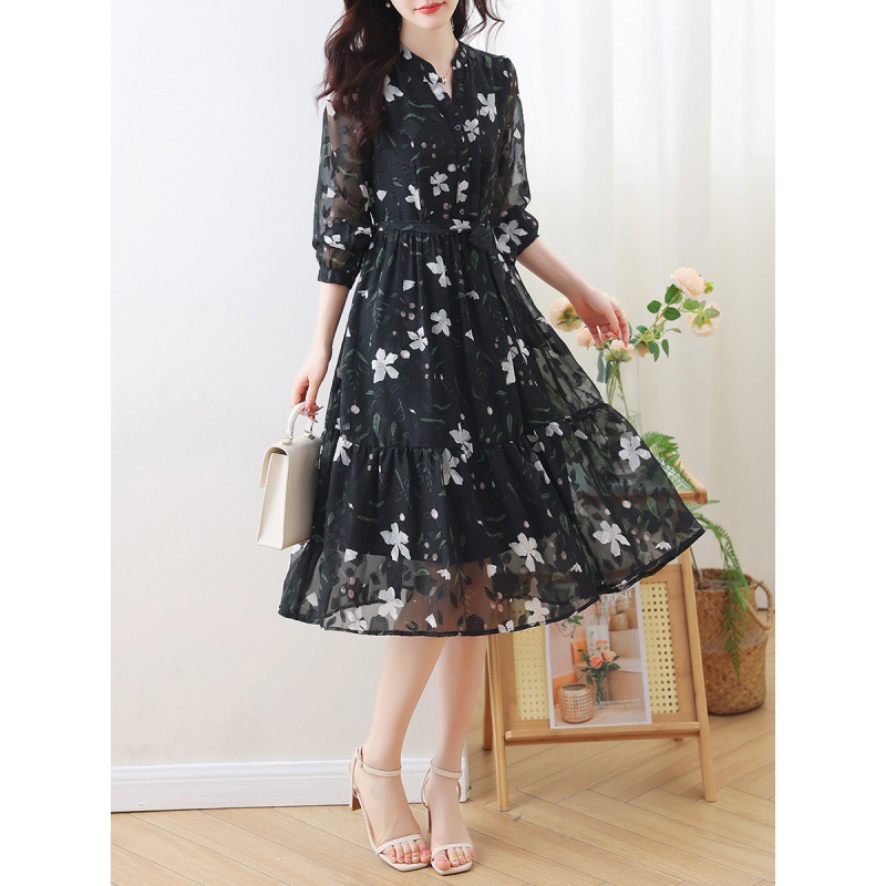 French Style Chiffon Floral Dress Image 5