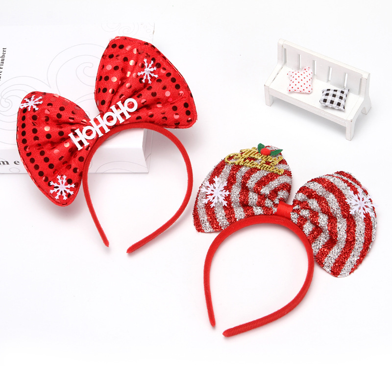 Christmas Sequined Letters Bow Headband Image 1