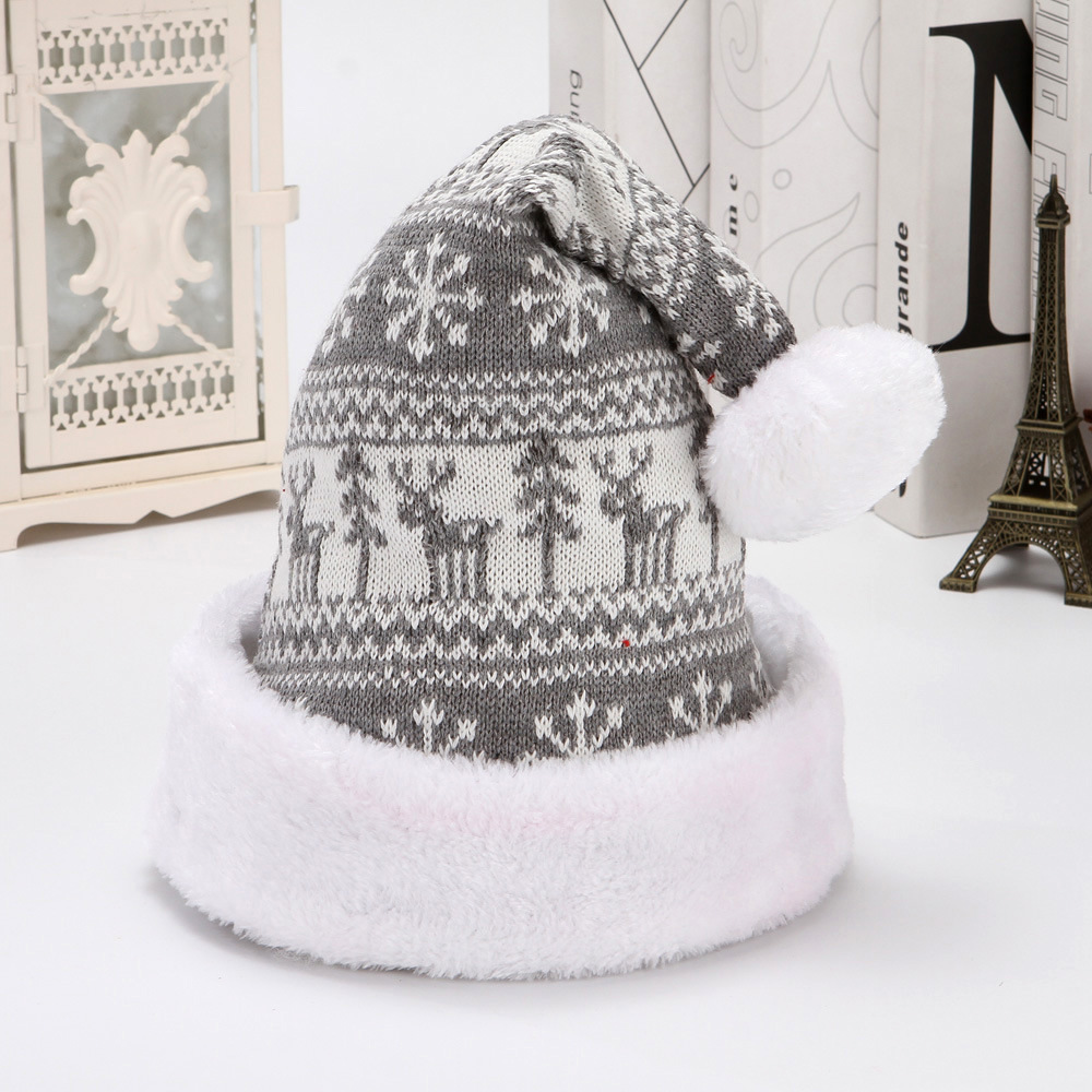 Snowflake Deer Knitted Wool Flannel Christmas Hat 1