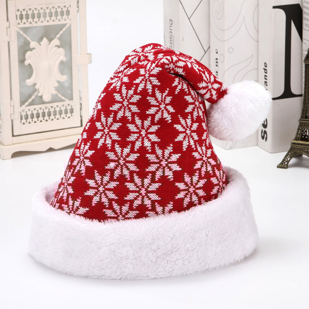 Snowflake Deer Knitted Wool Flannel Christmas Hat 2