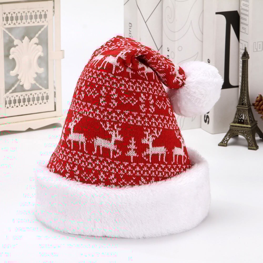 Snowflake Deer Knitted Wool Flannel Christmas Hat 3