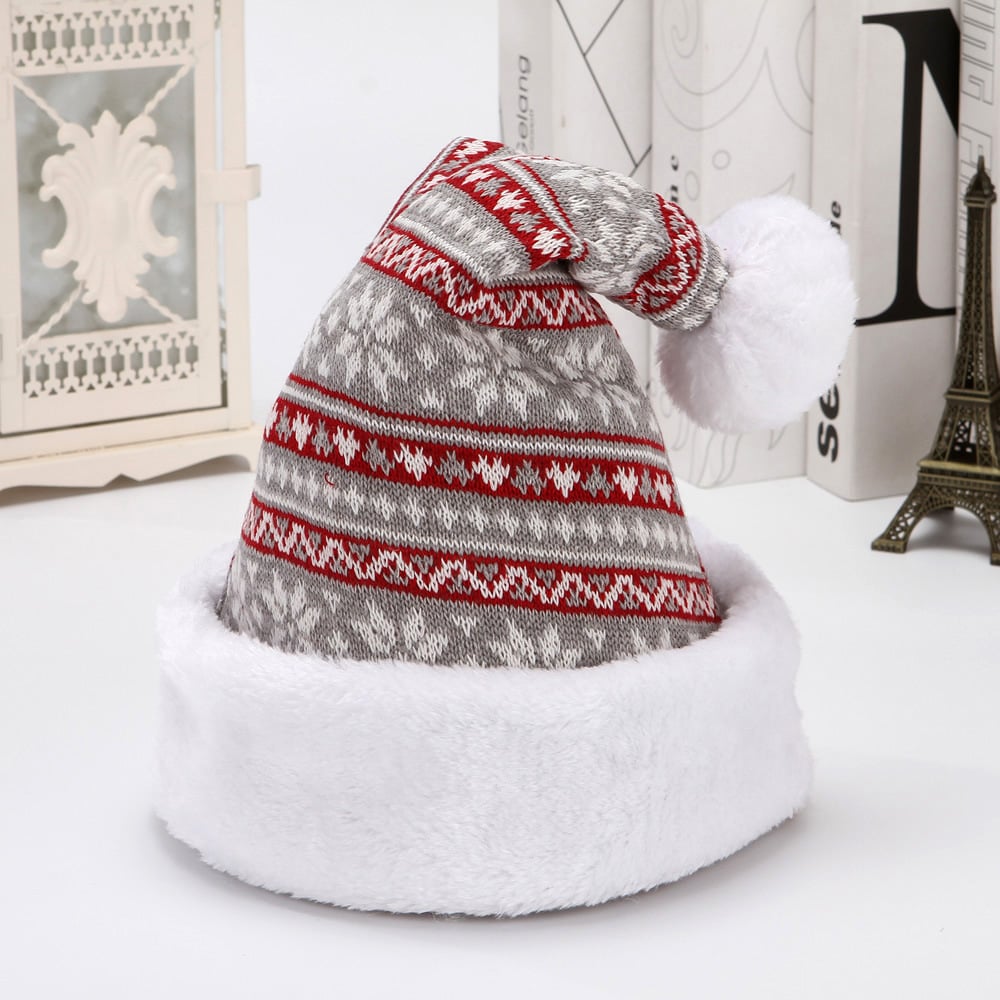 Snowflake Deer Knitted Wool Flannel Christmas Hat 5