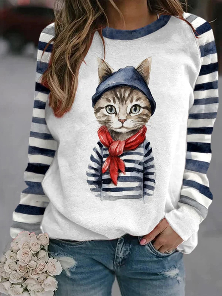 Women's Printed Crew Neck Sweatshirt Image 1
