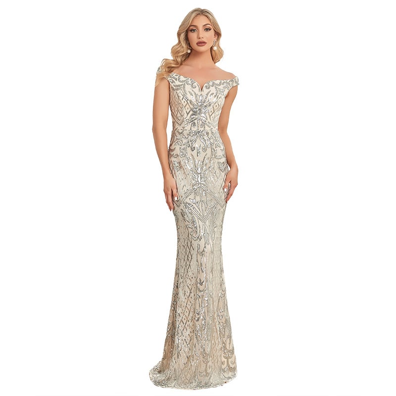 Romige witte fishtail avondjurk