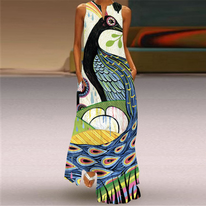 Printed V-neck Sleeveless Long Dress Image 2
