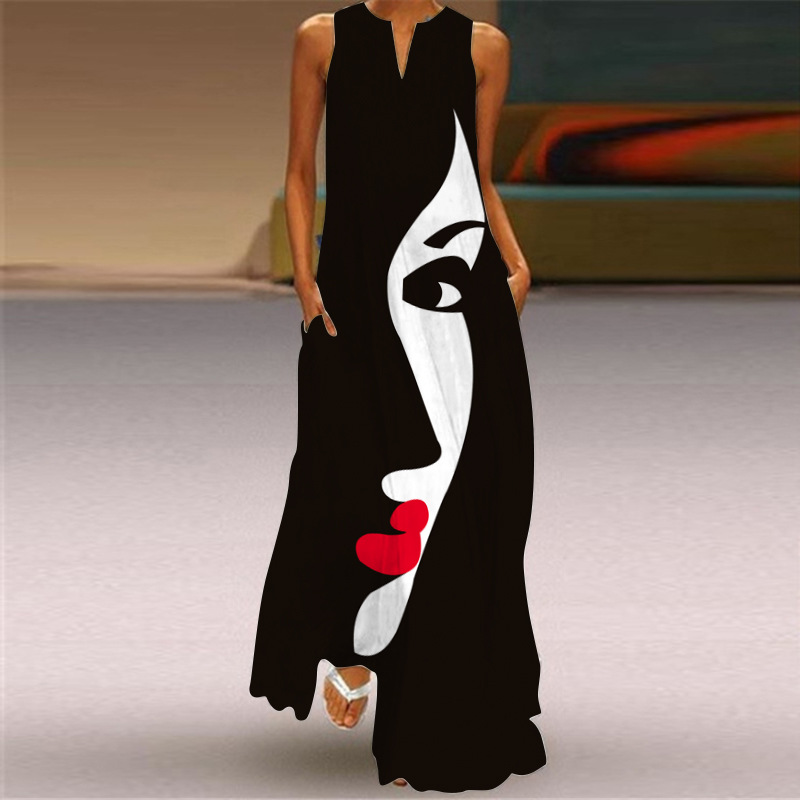Printed V-neck Sleeveless Long Dress Image 5