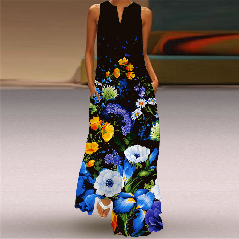 Printed V-neck Sleeveless Long Dress Image 6
