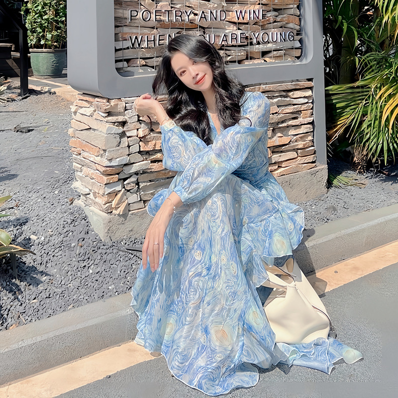 Starry Sky Blue Chiffon Dress Image 2