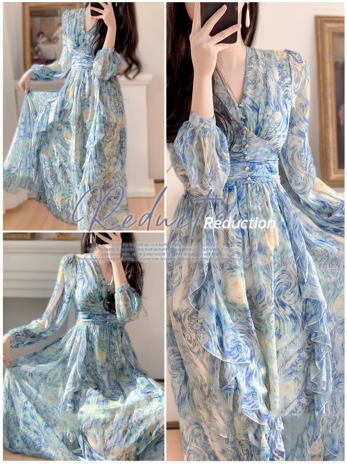 Starry Sky Blue Chiffon Dress Image 4