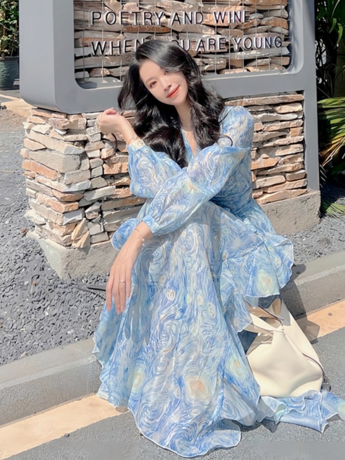 Starry Sky Blue Chiffon Dress Image 5