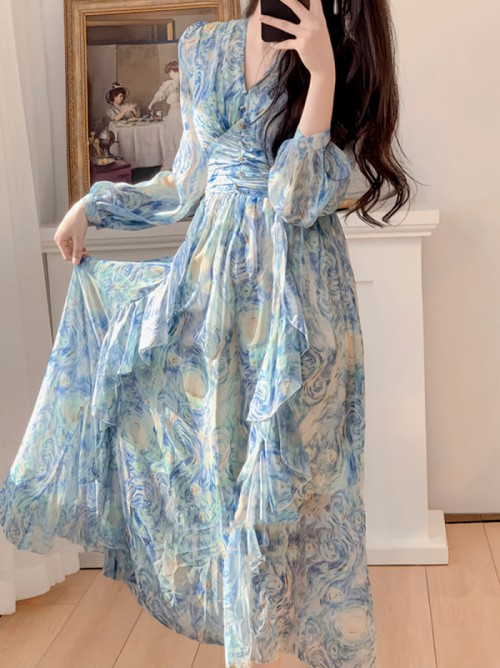Starry Sky Blue Chiffon Dress Image 6