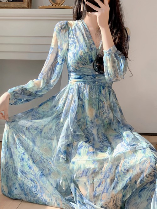 Starry Sky Blue Chiffon Dress Image 7