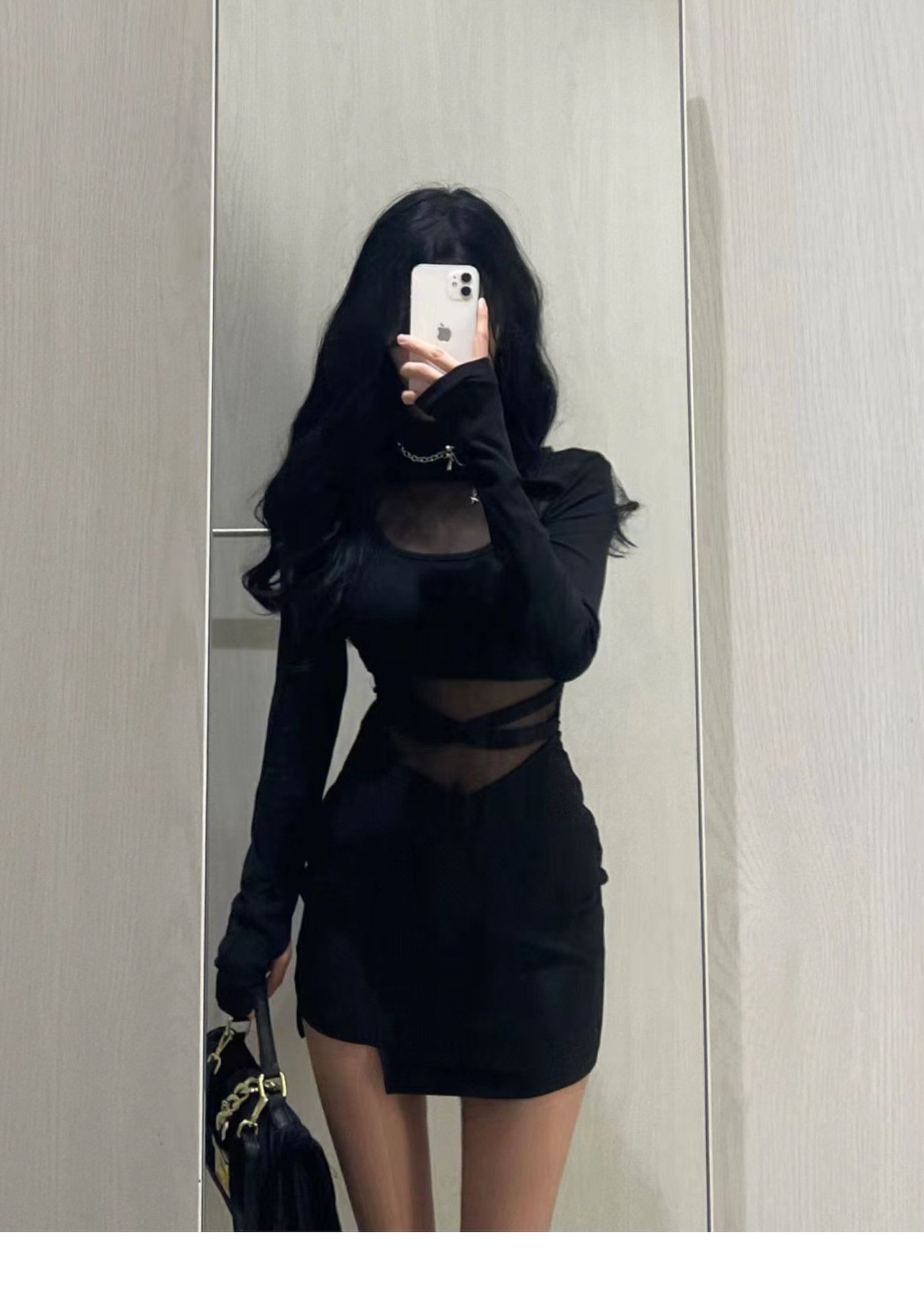 Women's Wind Black Fishbone Long Sleeve Dress Image 3