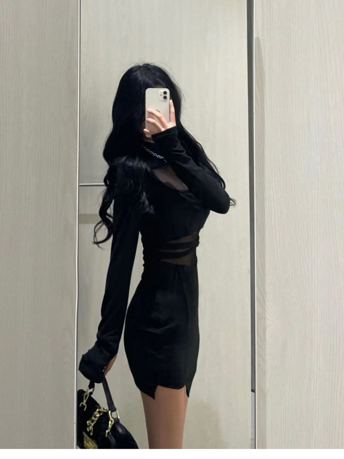 Women's Wind Black Fishbone Long Sleeve Dress Image 5