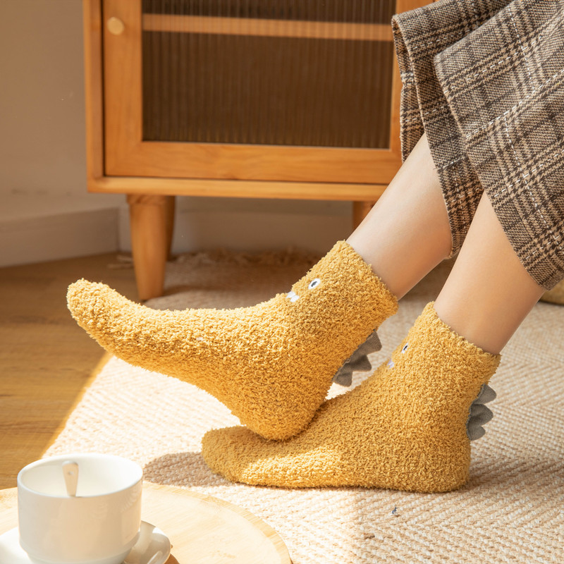 Cartoon Coral Fleece Socks Lake Green