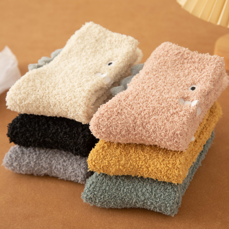 Cartoon Coral Fleece Socks Yellow