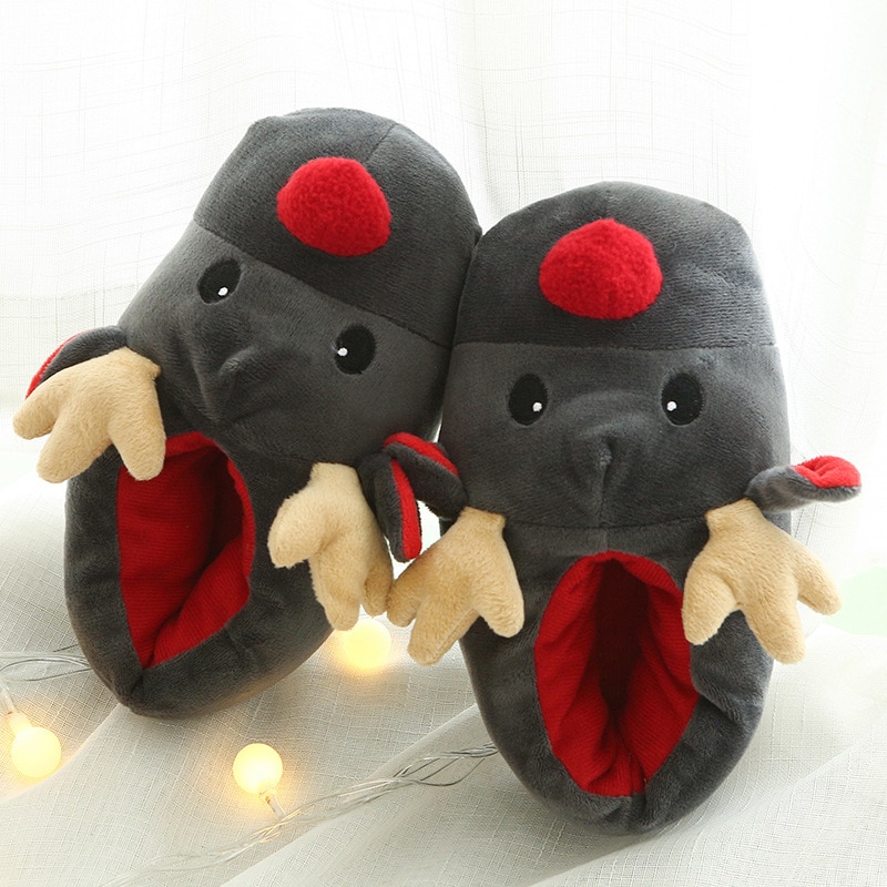 Grey plush slippers
