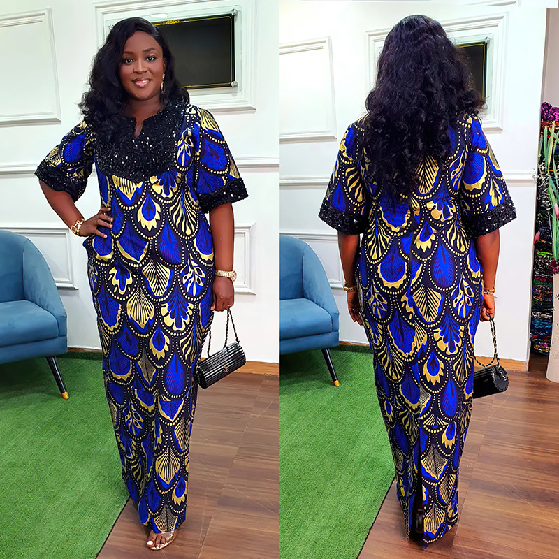 Plus Size Women's Satin Sequin Long Gown Dress Image 4