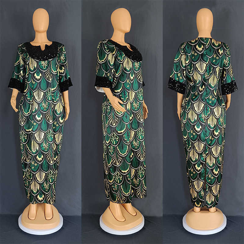 Plus Size Women's Satin Sequin Long Gown Dress Image 5