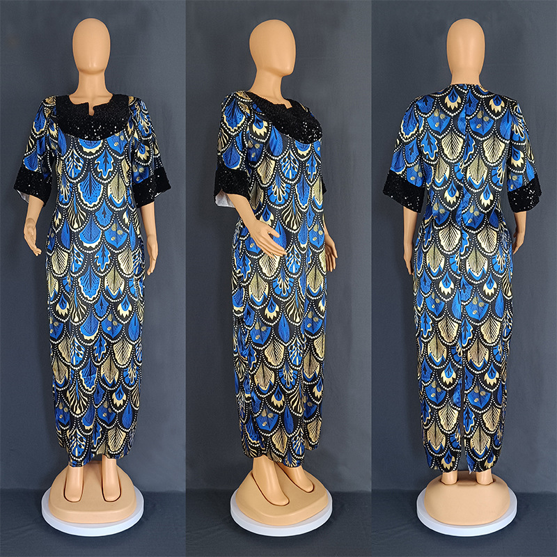 Plus Size Women's Satin Sequin Long Gown Dress Image 6