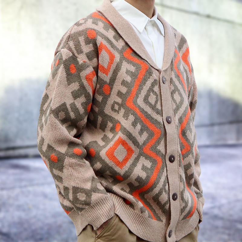 Men's Retro Heavy-duty Jacquard Cardigan Sweater Image 2