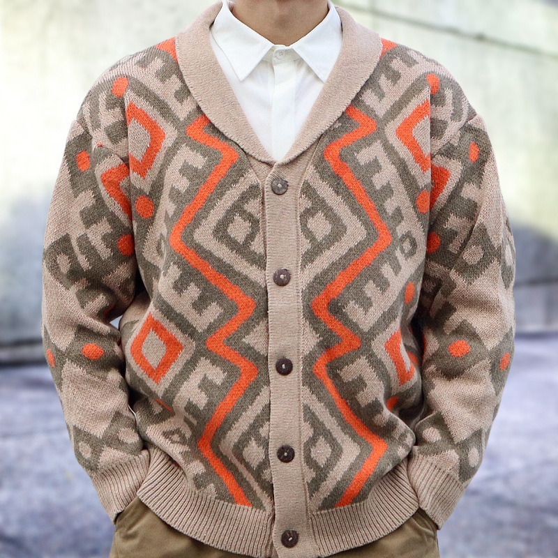 Men's Retro Heavy-duty Jacquard Cardigan Sweater Image 3