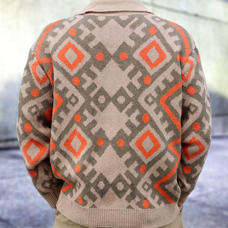 Men's Retro Heavy-duty Jacquard Cardigan Sweater Image 4